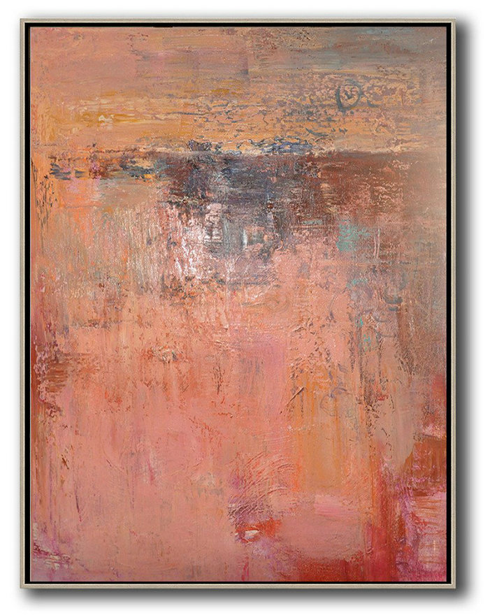 Oversized Canvas Art On Canvas,Vertical Palette Knife Contemporary Art,Large Wall Art Home Decor,Pink,Brown,Red.Etc